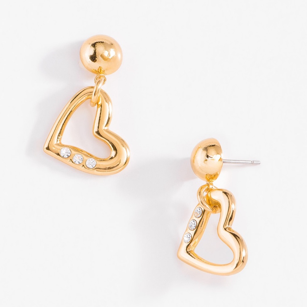 Women's 18K Gold Plated Minimalist Heart Earrings With Crystal Stones Cute